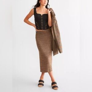 NWOT Free People, Golden Hour Midi Skirt, Large in French Toast